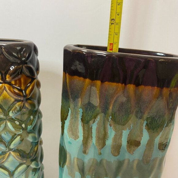 Kirkland's Tall Ceramic Decorative Vases Set Of 2 - Teal & Brown Gradient - Picture 9 of 10